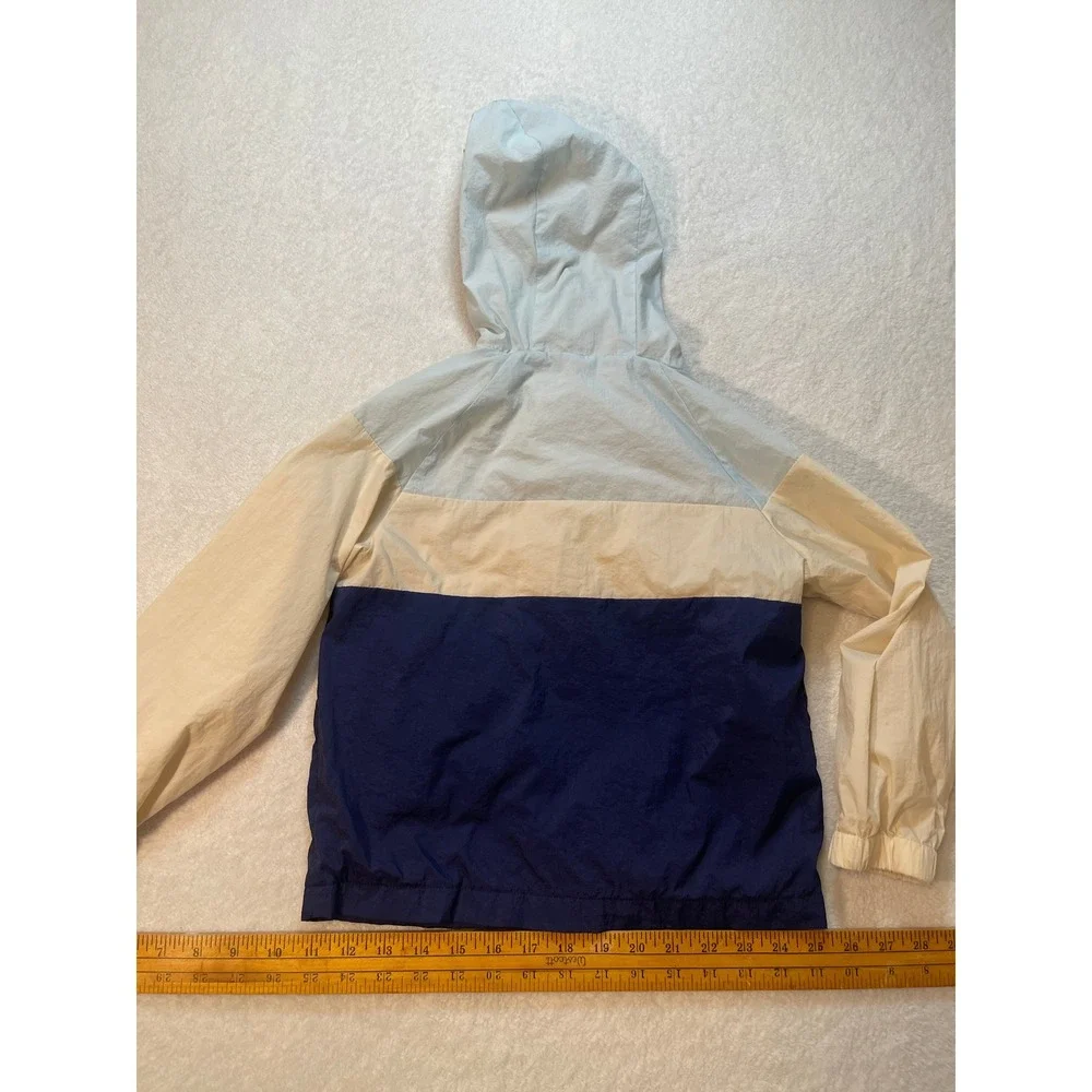 Cat & Jack Boys XS 4/5 Colorblock Windbreaker Half Zip Hooded Jacket Blue Cream